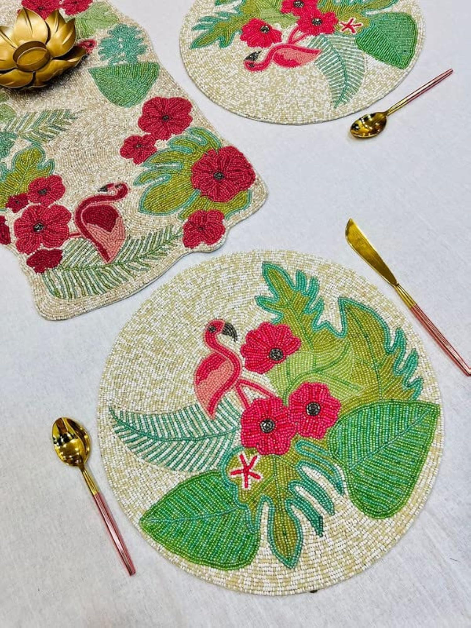 Handmade Beaded Table Runner with Mats Set