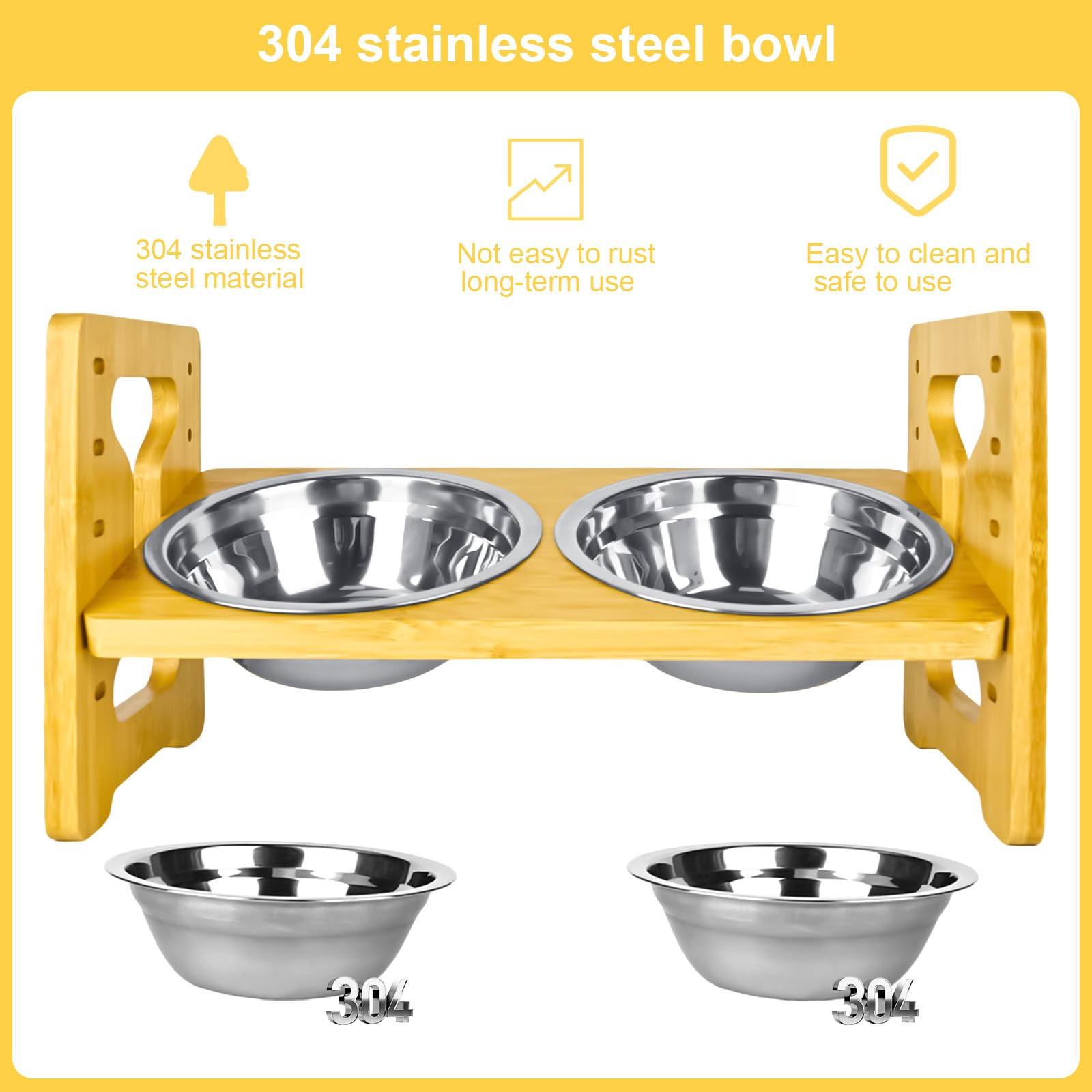 Gamelle surélevée pour chien - Antidérapante - Hauteur réglable - Avec support - 5 mangeoires réglables - Avec 2 gamelles en acier inoxydable - Pour chiens de petite, moyenne et grande taille