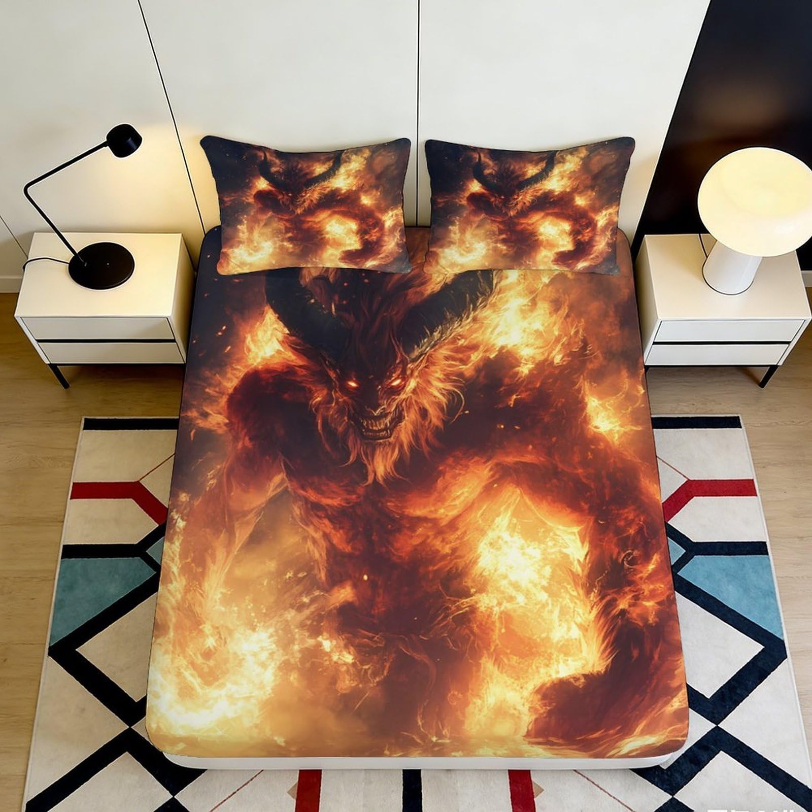 Pnayamiorkfel Style-5 3D Printed Fire Demon Fitted Sheet Microfiber Soft Bedroom Decor Flame Monster Mattress Cover For Home Dorm 90X200x25cm