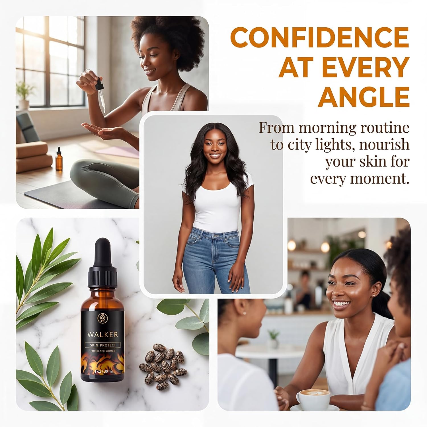 Walker Skin Protect Serum, Natural Firming Face Serum To Reduce Wrinkles, with Black Castor Oil, Hydrate & Brighten Skin for Melanin-Rich Skin, Lightweight & Non-Greasy for all skin types