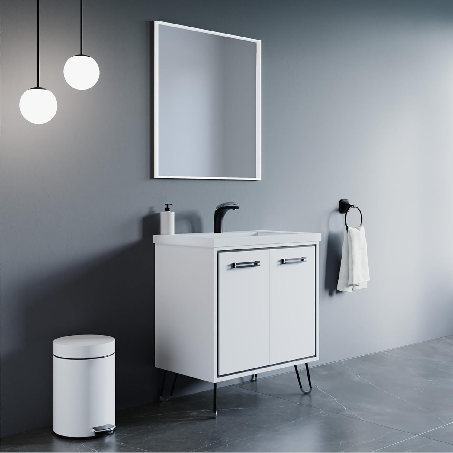 Dowell 30" Wall-Mounted or Freestanding Bathroom Vanity Set – Pre-Assembled Gloss White Base with 2 Soft-Close Doors & 2 Shelves, White Ceramic Sink | White- 037 30 21V/3018BT