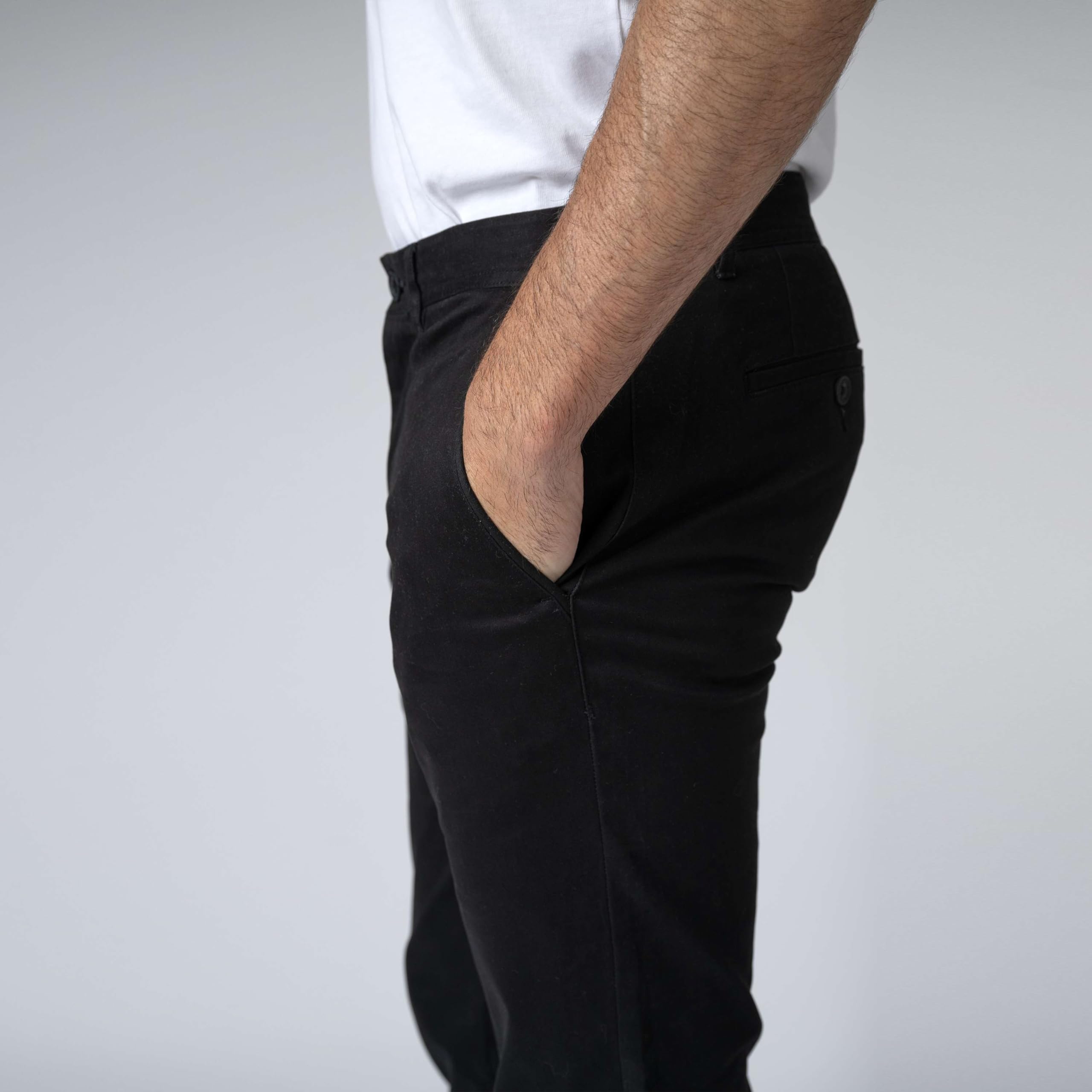 Pantalones chinos para hombre informales con ajuste ajustado elástico, Negro , 30W x 32L