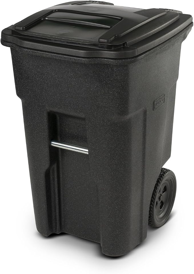 Toter 25564-R1209 Residential Heavy Duty Two Wheeled Trash Can, Blackstone, 64 Gallon