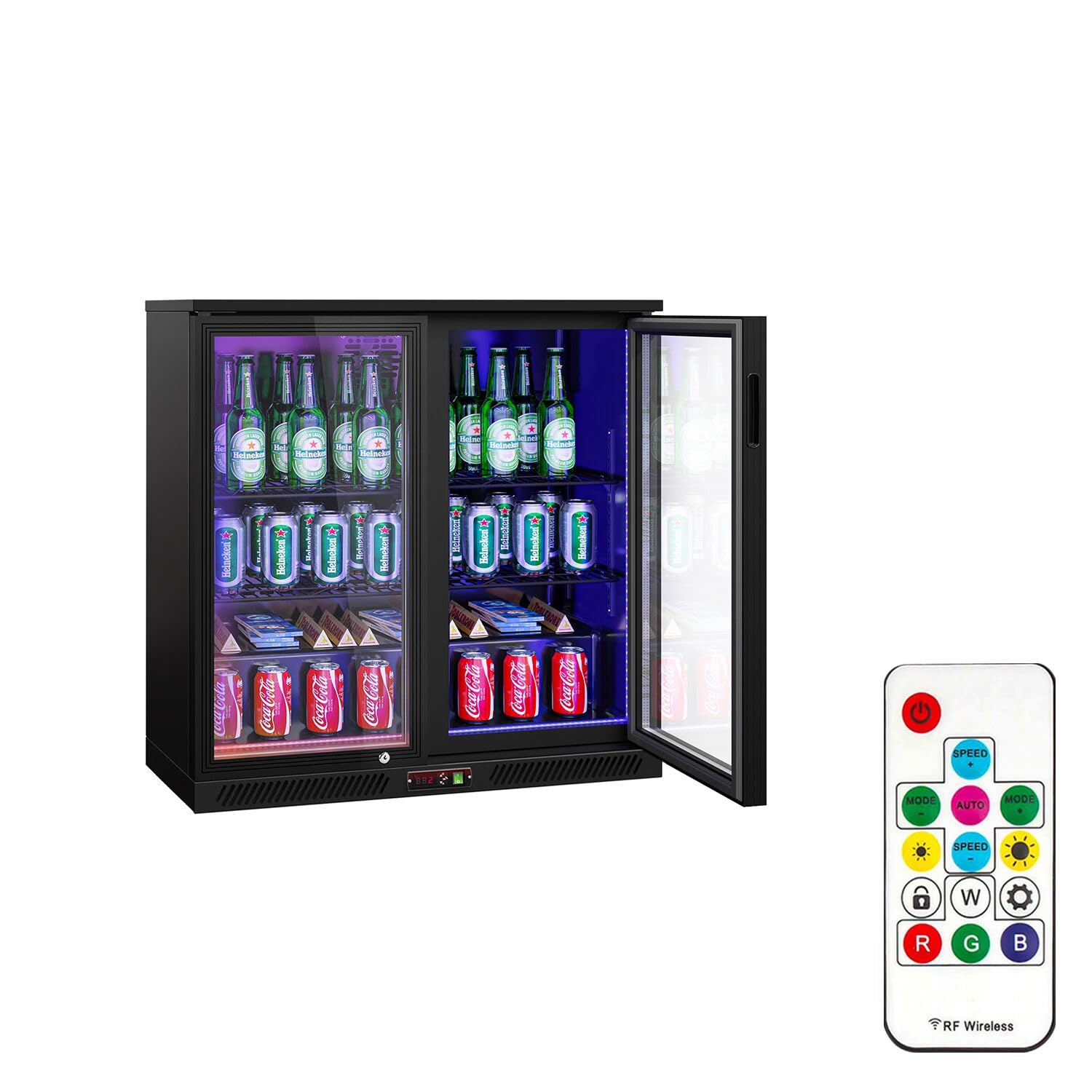 GGM Gastro | BKTLG220S | Barkühlschrank - 900mm - 220 Liter - mit 2 Glasflügeltüren - Außen & Innen Schwarz