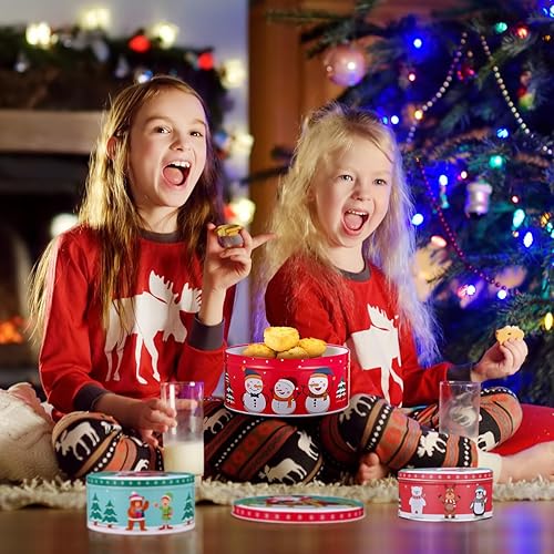 Miniatura 5 de HEMOTON Juego de 3 moldes de galletas de hojalata de Navidad, latas decorativas de regalo de galletas, cajas de dulces con tapas, recipientes