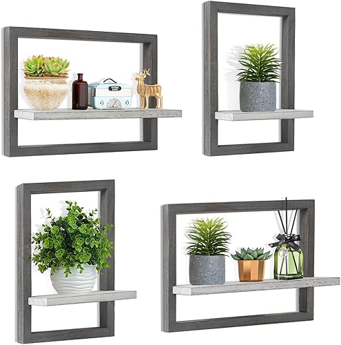 idee-home Estantes flotantes cuadrados para pared, decoración del hogar, estantes flotantes cuadrados de madera, juego de 4, estantes colgantes de