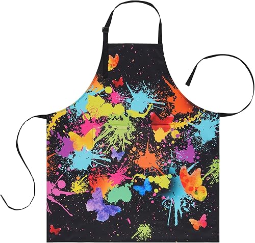ASPMIZ Delantal de pintura de artista para adultos, delantales de cocina coloridos, delantal de cocina impermeable con bolsillos, delantales de