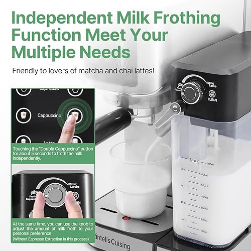 Miniatura 5 de Máquina de café expreso de 20 bares, máquina de café expreso con pantalla táctil con espumador automático de leche para capuchino latte, máquina de