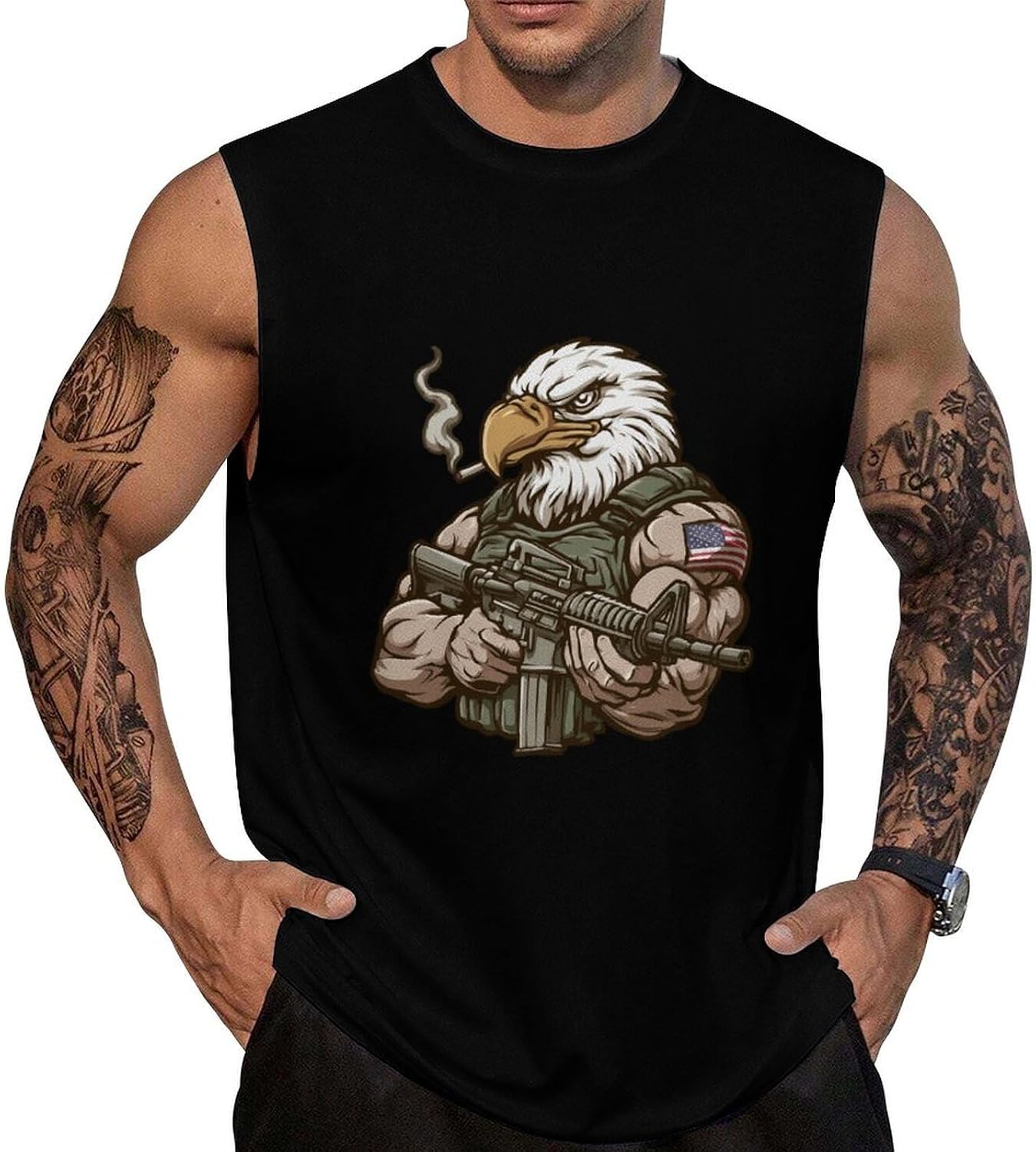 U.S. Tactical Bald Ea-gle Men Summer Sleeveless Crew Neck Top 5XL
