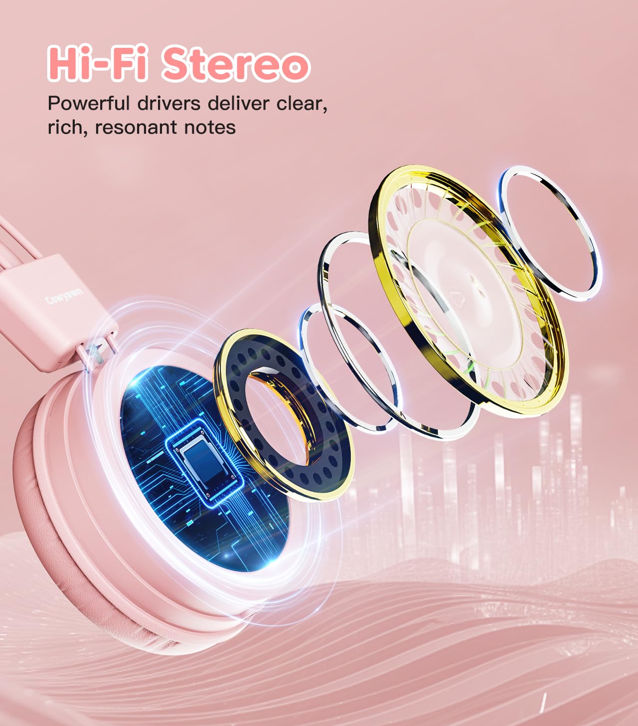 Cowyawn Cuffie per bambini, con limitatore di volume sicuro 94 dB, cuffie cablate per la scuola per bambini, design regolabile e flessibile, per ragazzi e ragazze