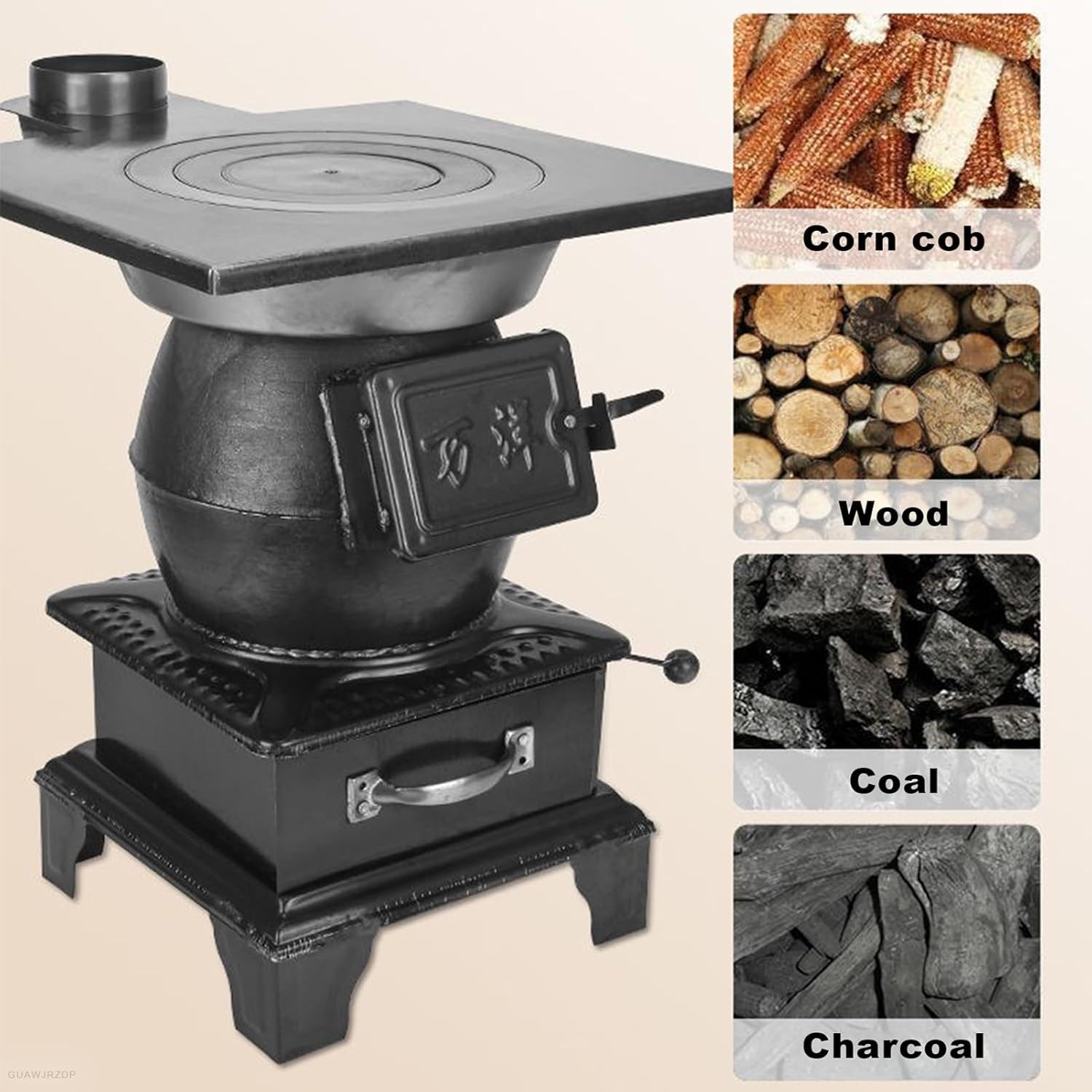 Pure Cast Iron Carbon Fire, Wood Burning Stove, View Window, Multipurpose Camping Stove for for Tent, Indoor, Villa,Shelter, Heating and Cooking,L