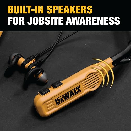Miniatura 4 de DEWALT Auriculares de cuello Bluetooth 2-en-1 de alta resistencia con altavoces incorporados, altavoz portátil para el lugar de trabajo y