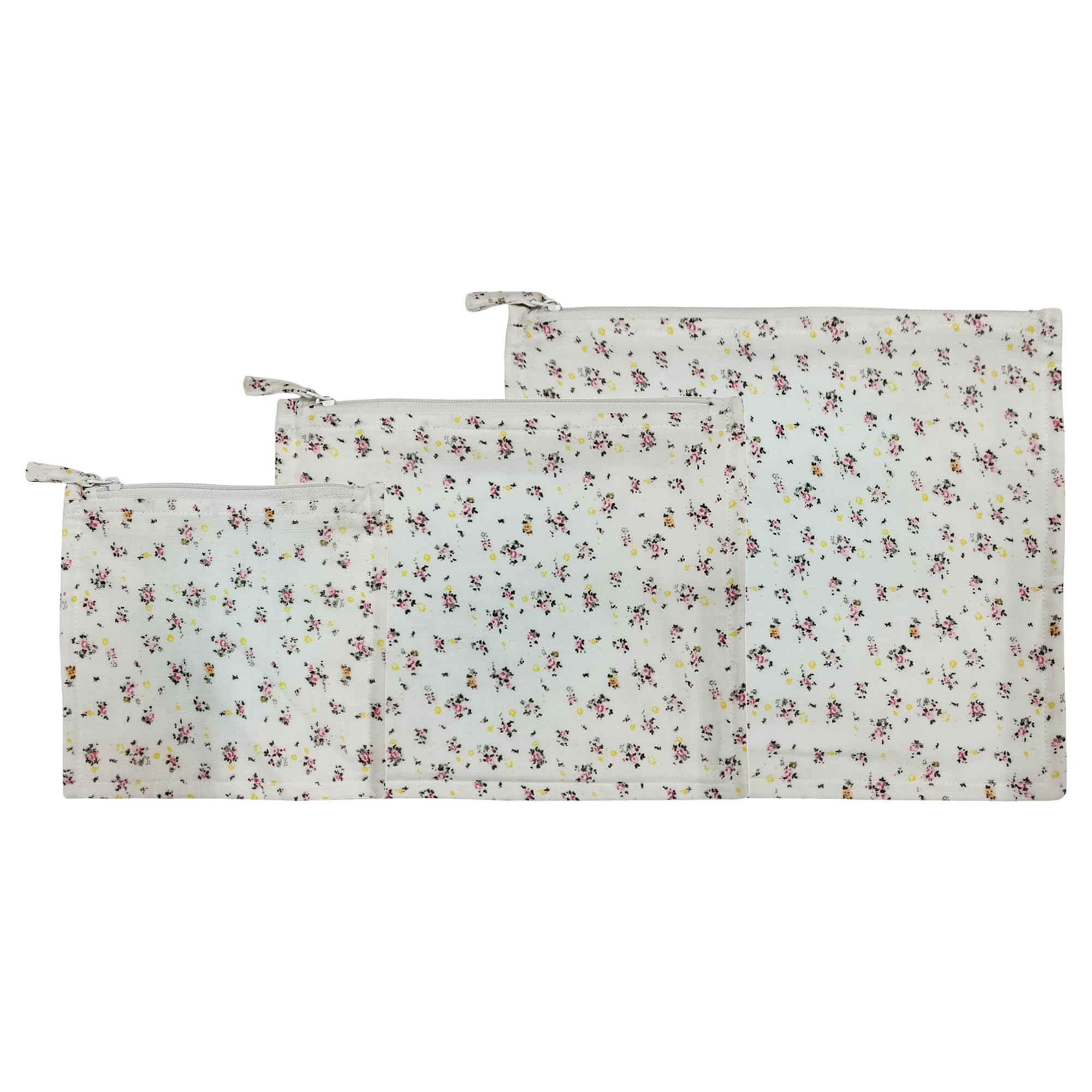 Pack of 3 Reusable Geometric Printed Cotton Zipper Pouch, Multipurpose Storage Organizer Zip Pouches for Cosmetics, Travel & Daily Essentials-image-2
