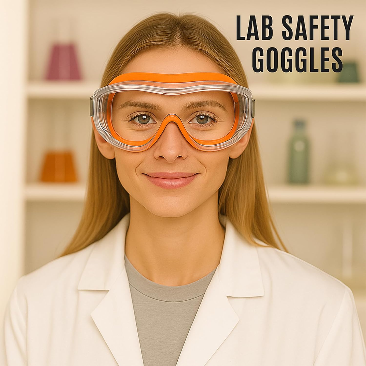 Blue Anti-Fog Safety Goggles - Wide Vision, Adjustable Fit, Chemical Splash, Lightweight for Lab/Chemistry/Biology