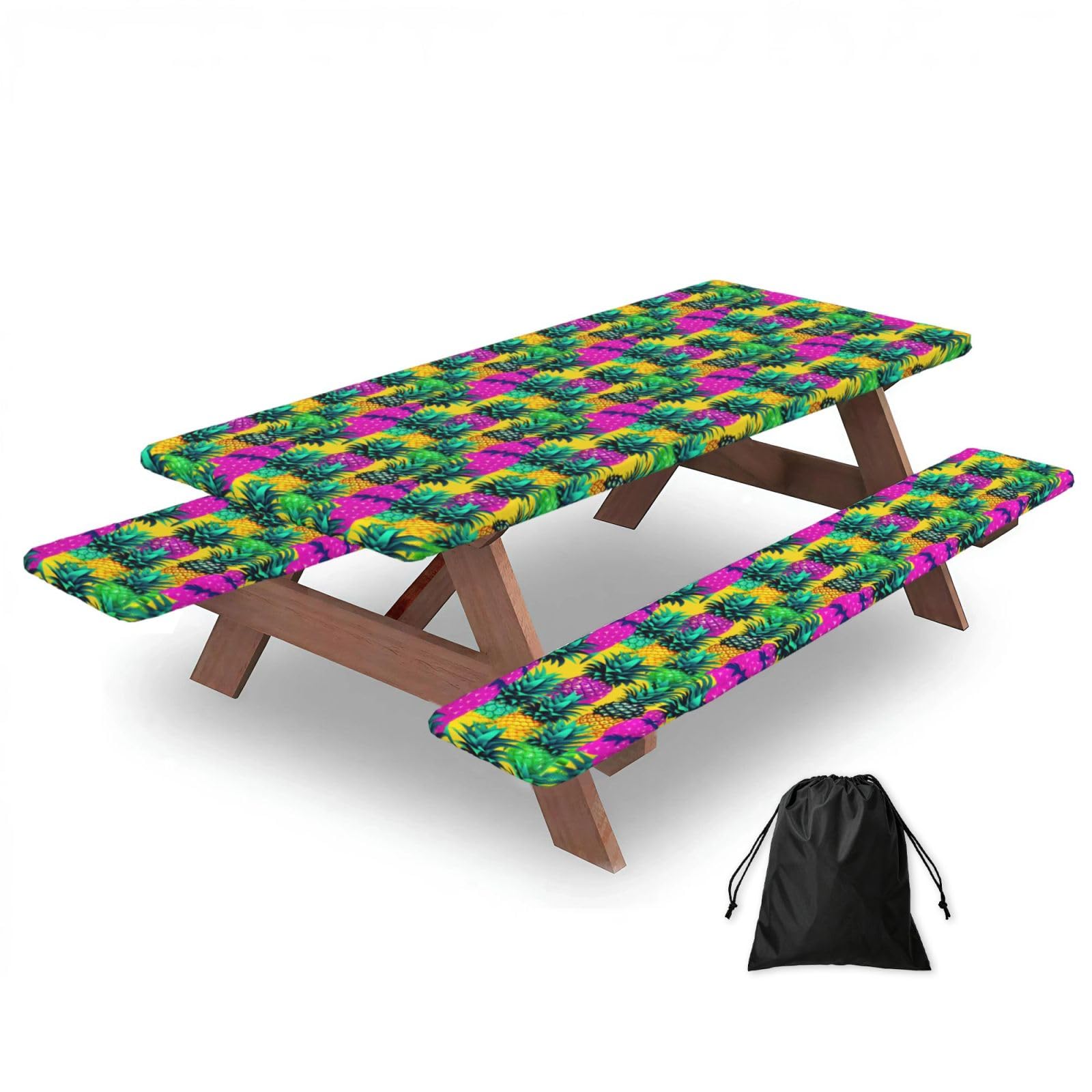 AYYQWE Colorful Pineapple Print Picnic Table Bench Cover Outdoor Garden Party Decor Daily Accessory Gift