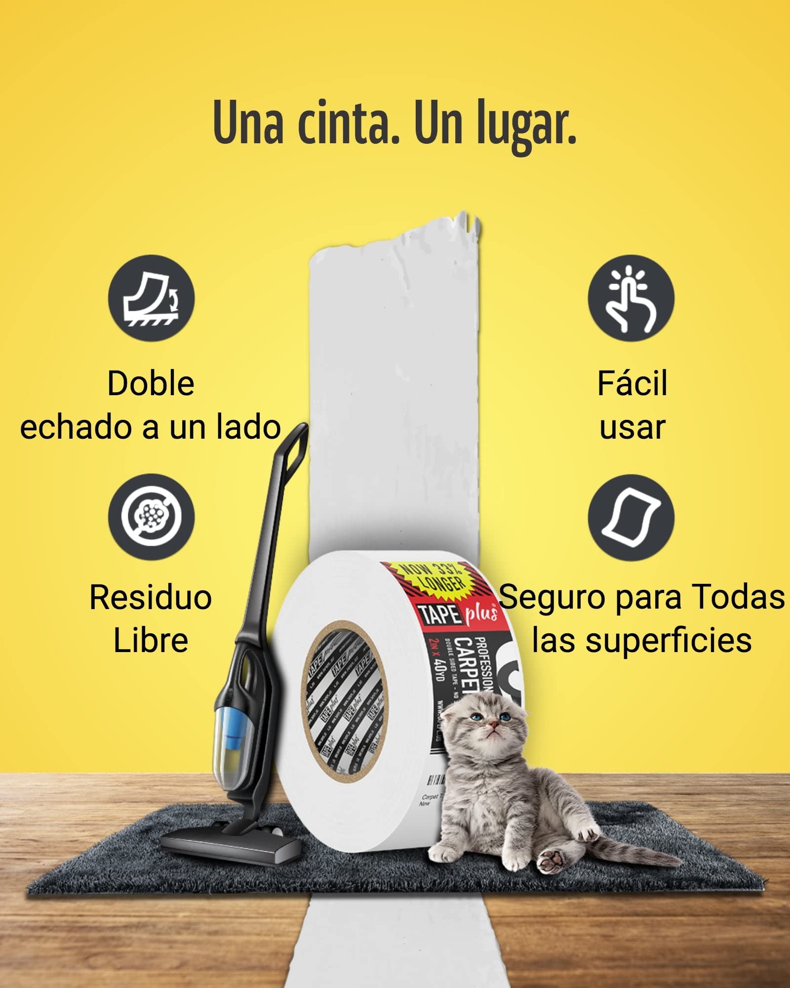 TapePlus Cinta Antideslizante Alfombra Profesional – 5 cm por 36.5 m (¡2 x Más!) – Cinta Antideslizante para Alfombras con Adhesivo Doble Cara - Cinta Doble Cara Blanco Premium – Interior y Exterior