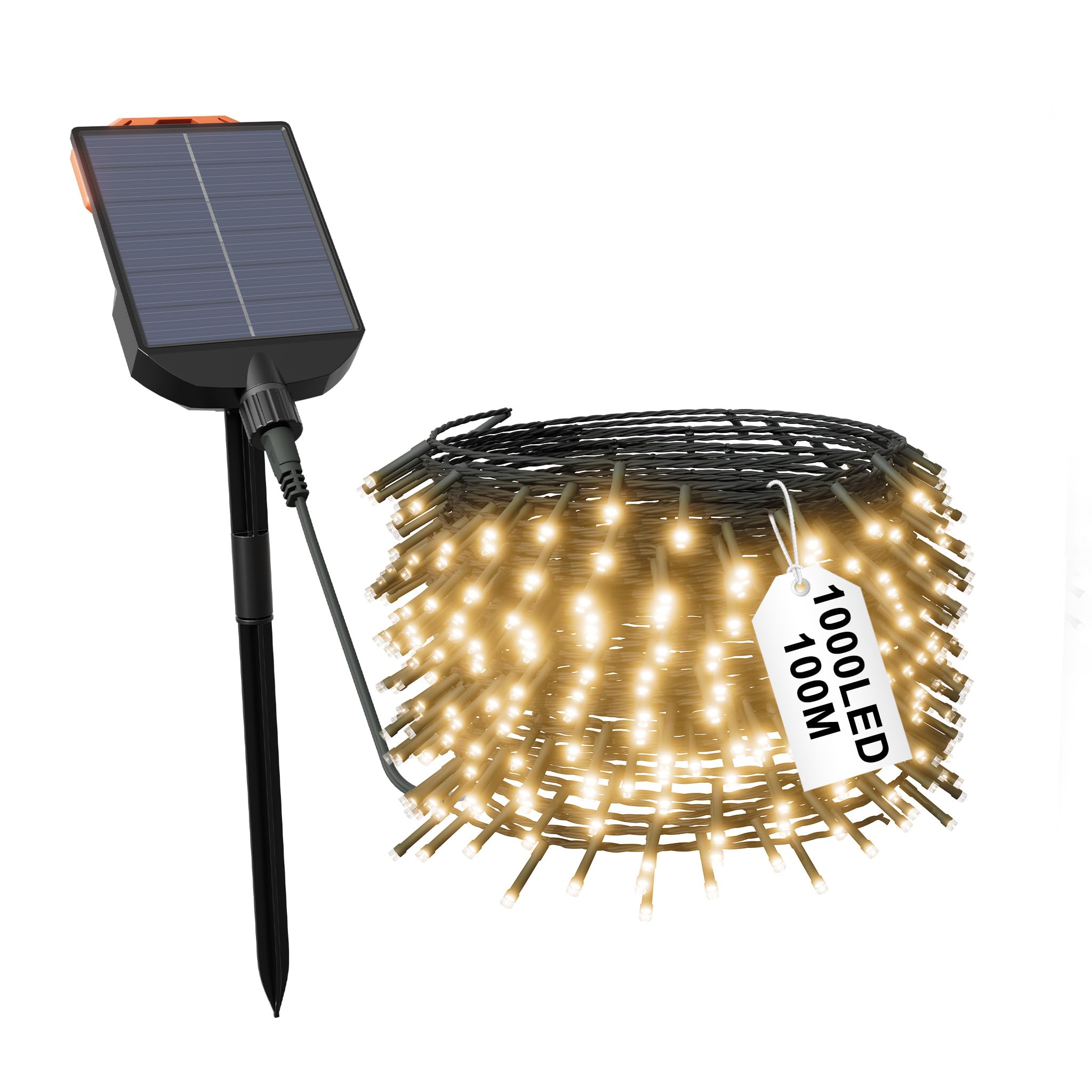 Aufun Luci Solari da Esterno, 1000 LED Luci ad Energia Solare Impermeabile Bianco Caldo 8 Modalità Luci con Telecomando per Festa in Giardino Balcone Terrazza Decorazione Domestica (100m)
