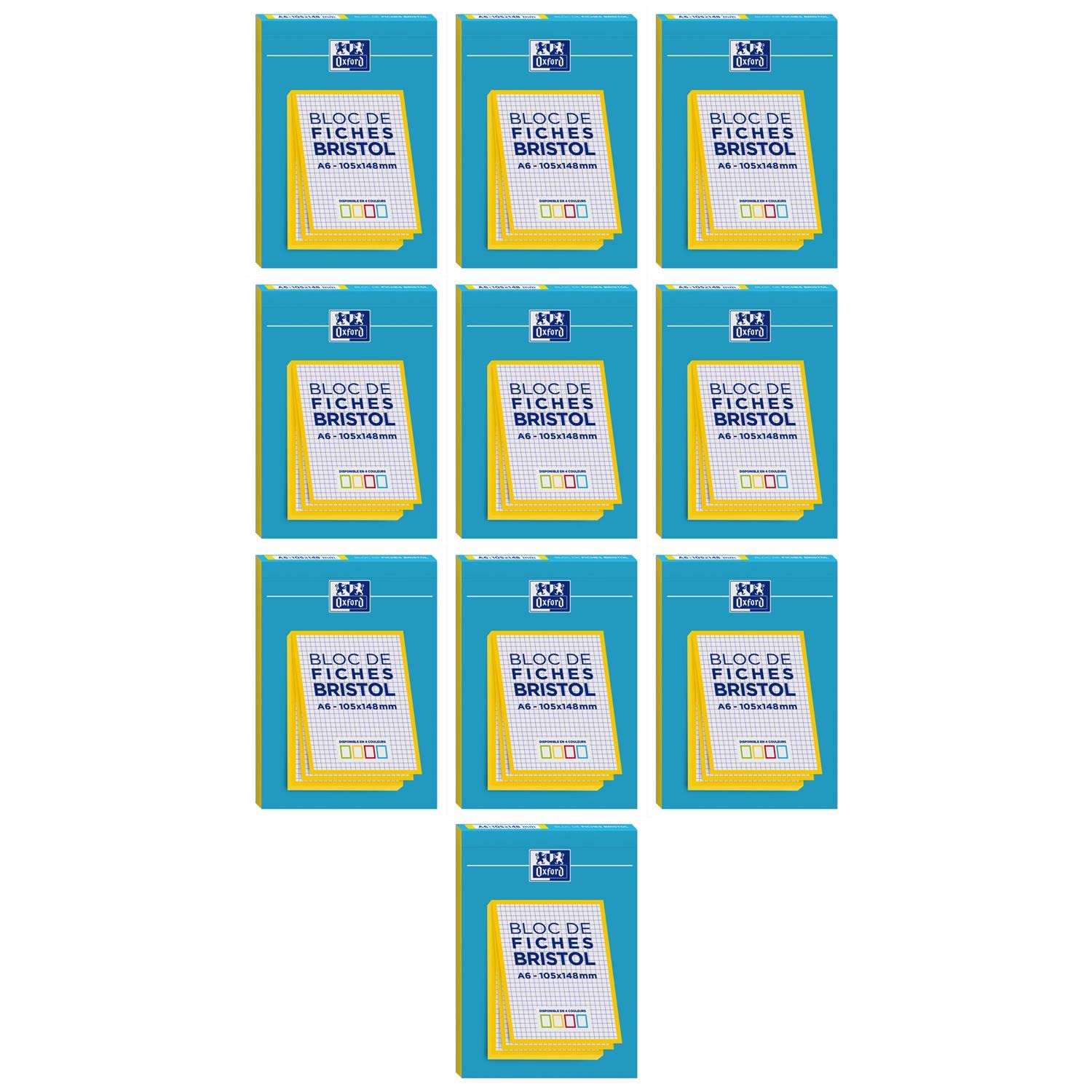 OXFORD Lot de 10 Blocs de 30 fiches bristol 105X148 non perforées Q5/5 jaune