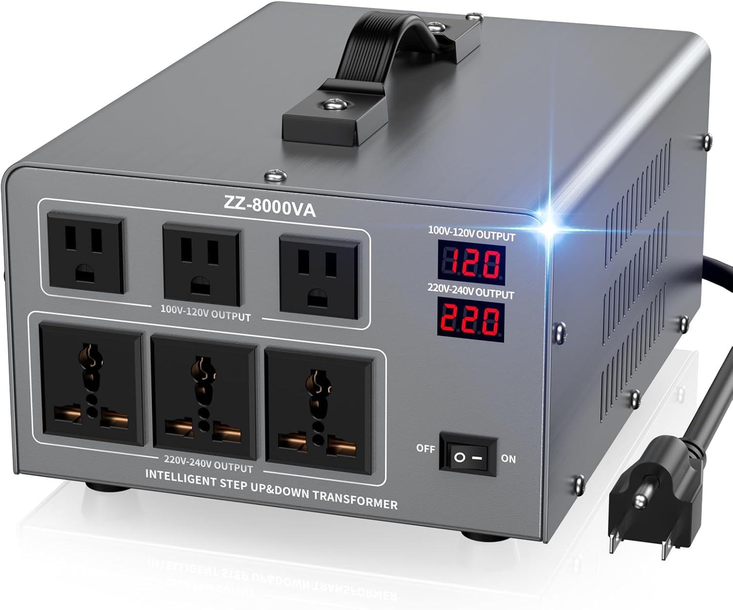 8000W Voltage Auto Converter Transformer, Heavy Duty Step Up/Down Power Converter 110/120/220/240V with 3 US Outlets,3 Universal Outlets,LED Display,w/US Standard Power Cord Circuit Breaker Protection