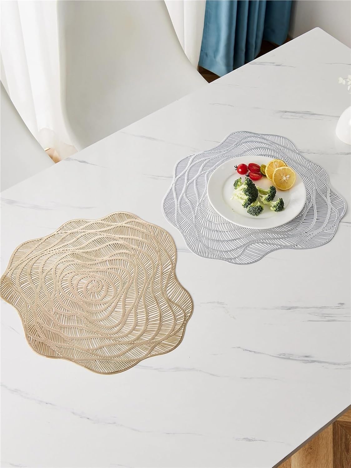 Set of 6 Wedding Waterproof Placemat Flower Shape Table Mat PVC Decorative Heat Resistant Table Pad Coasters Home Party