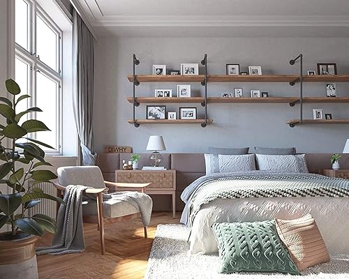 Miniatura 5 de Diwhy Estantería de tubo negro industrial para bricolaje, montaje en pared, estantería abierta, kit de soporte para proyectos de bricolaje (2 piezas