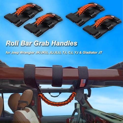 Miniatura 42 de Asas de agarre de barra antivuelco de cuerda de paracaídas prémium para Jeep Wrangler YJ TJ JK JKU JL JLU Sports Sahara Freedom Rubicon Unlimited X