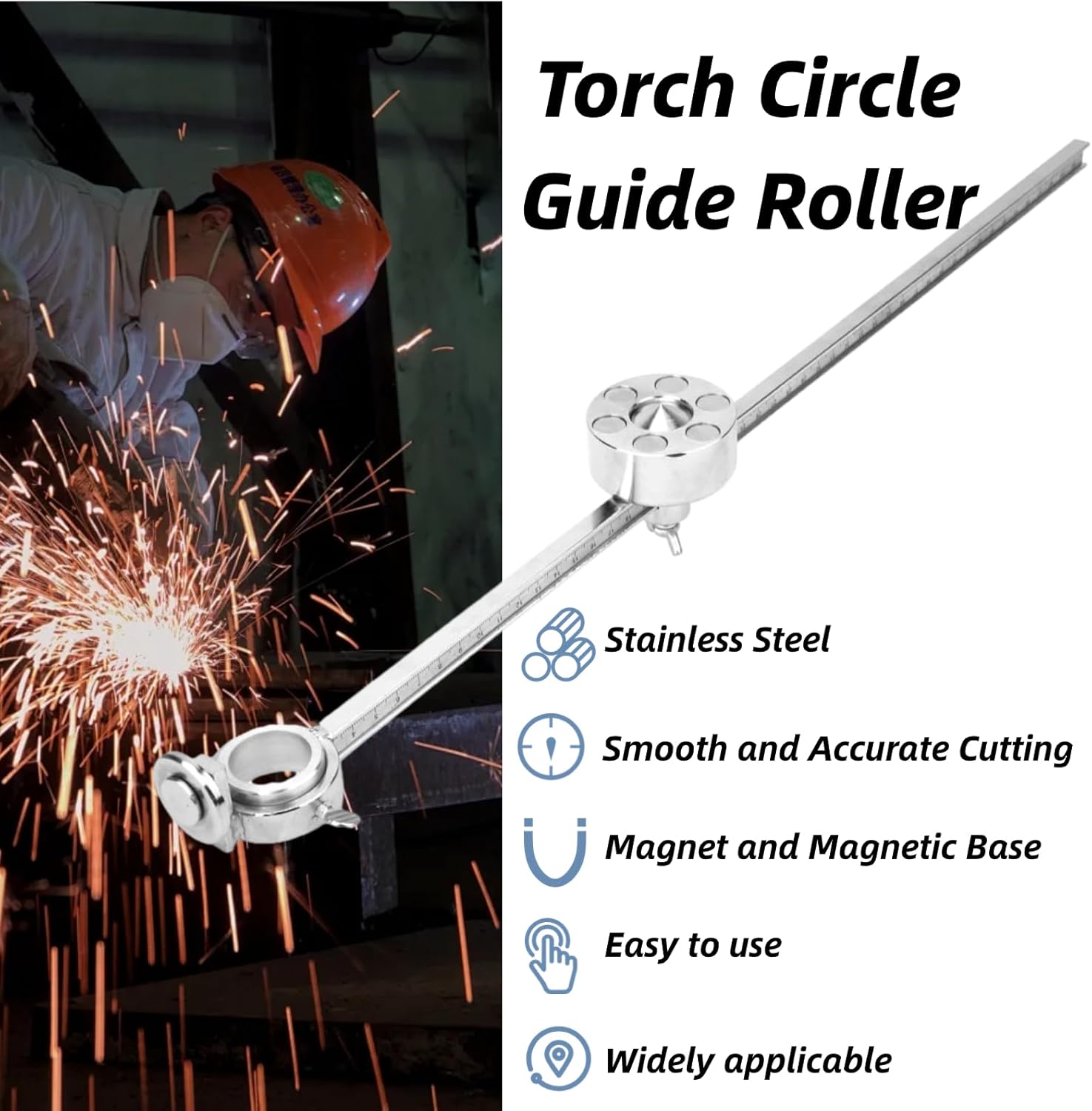 Plasma Circle Cutting Guide, Plasma Cutter Torch Circle Guide Roller, Plasma Compass, Wheel Compass Stainless Steel Cutting Tool Accessories, with Scale Ruler Gauge, for AG60/SG55