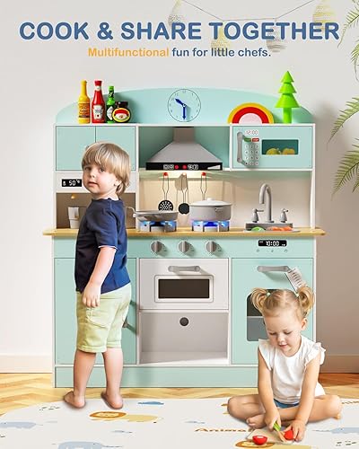 Miniatura 2 de Babytronic Juego de cocina de madera con luces y sonidos para niños a partir de 3 años, incluye estufa, horno, microondas, cafetera y accesorios,