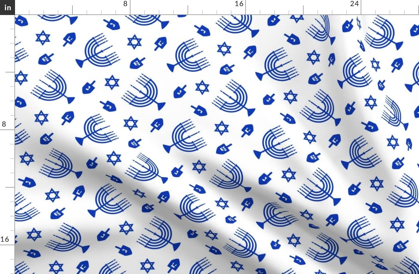 Spoonflower Fabric - Hanukkah Blue Menorah Star White Holiday Light Printed on Polartec(R) Fleece Fabric by The Yard - Sewing Blankets Loungewear and No-Sew Projects
