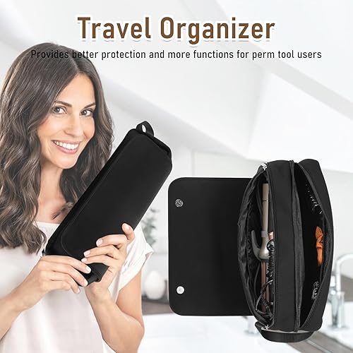Miniatura 7 de OFUSUY Bolsa de viaje para herramientas para el cabello, bolsa de viaje 2 en 1 con almohadilla resistente al calor, bolsa de almacenamiento portátil