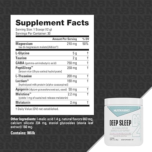 Miniatura 4 de NutraBio Sueño profundo - Suplemento para dormir con magnesio y melatonina - Manzanilla de maracuyá - 30 porciones