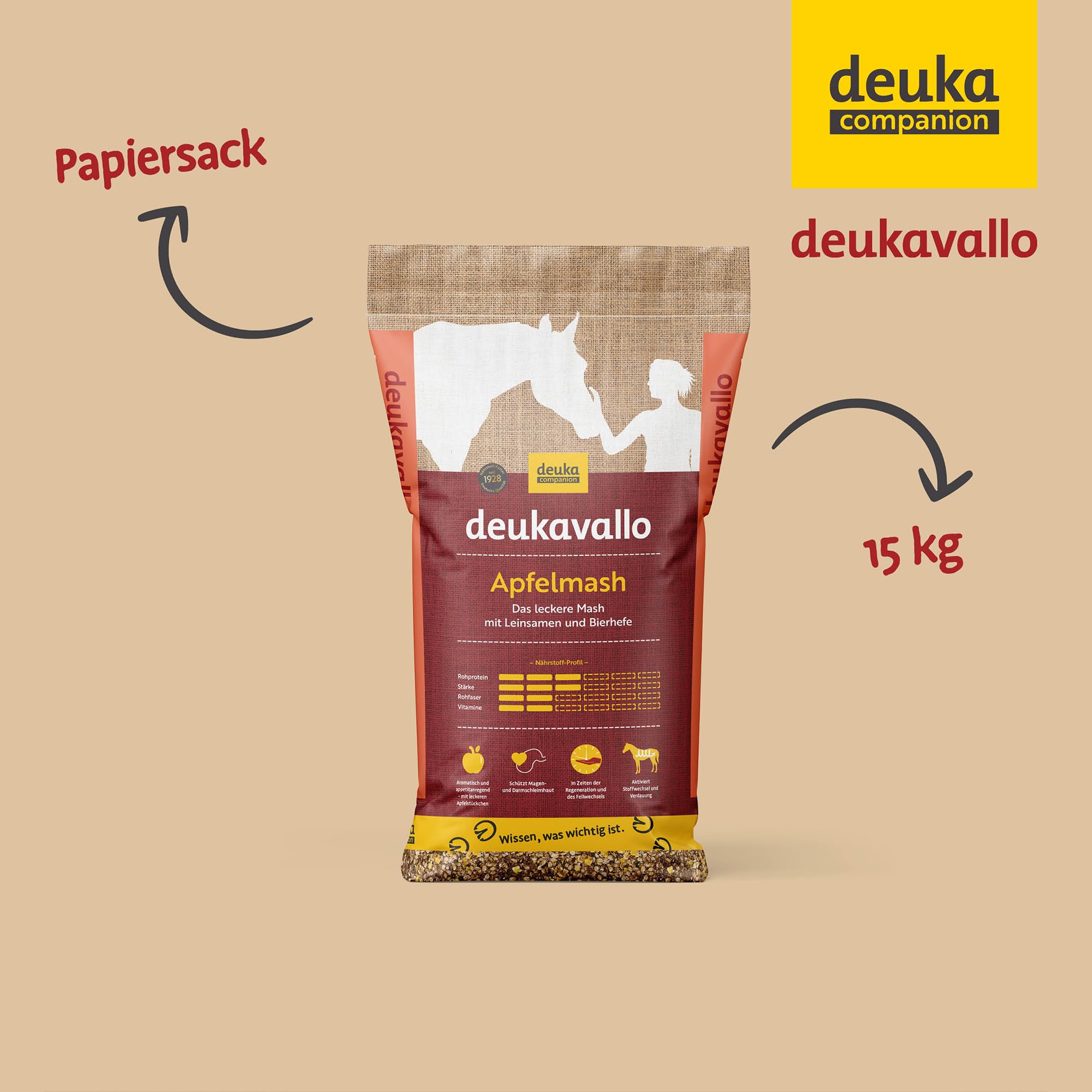 deukavallo Apfelmash 15 kg | Pferdefutter | mit Multivitamin-Komplex | aktiviert Stoffwechsel | verdauungsfördernd | Beifutter bei Regeneration + Fellwechsel