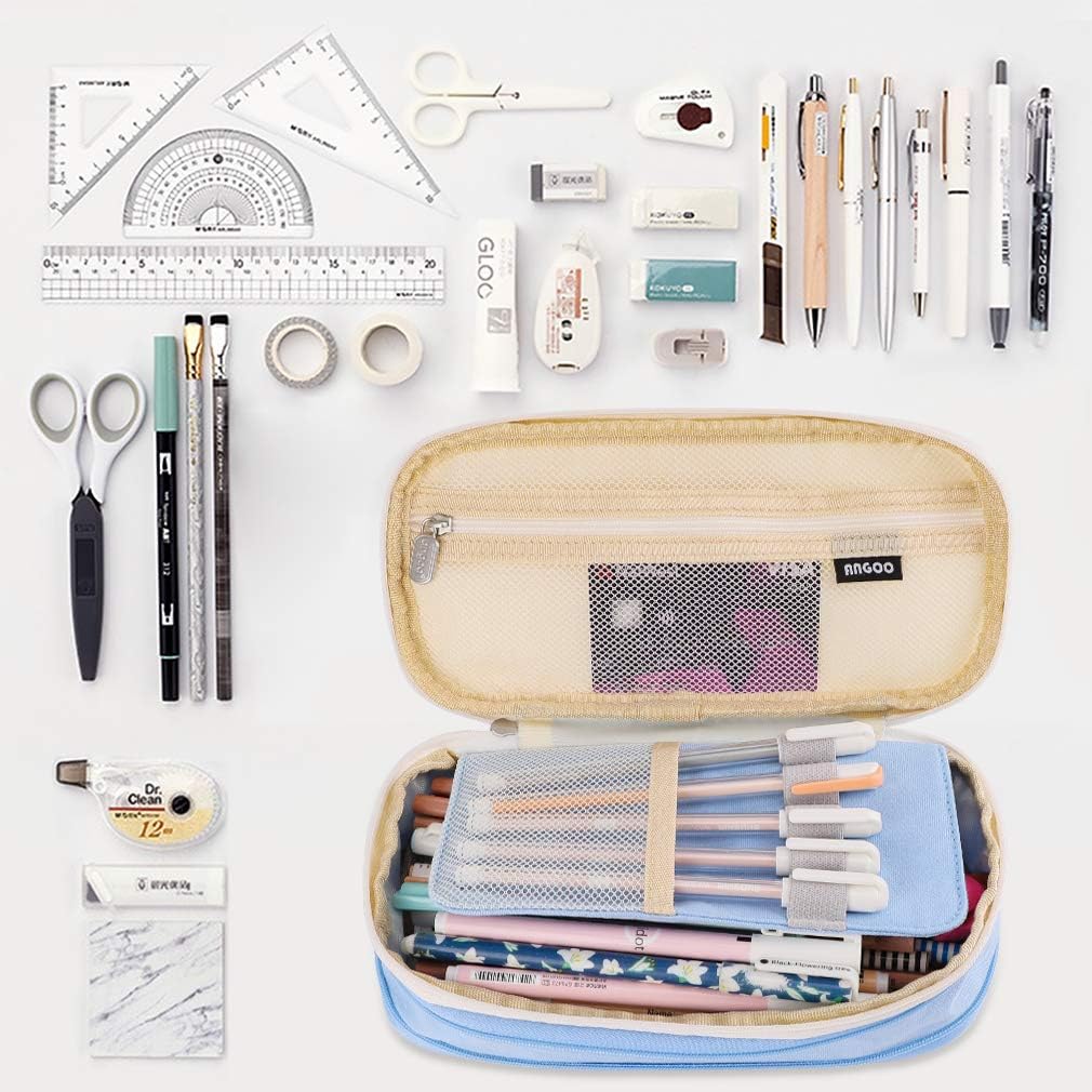 iSuperb Foldable Pencil Case Zipper Big Capacity Canvas Pencil Pouch Organizers Pen Bag Compartments Cosmetic Makeup Bags for Women