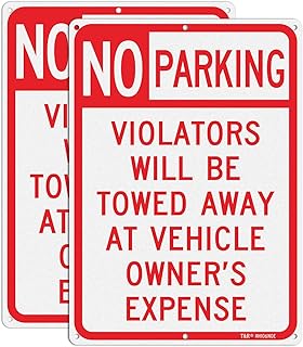 2 Pack No Parking Sign, Violators Will Be Towed Away at Vehicle Owner's Expense Sign, 10 x 14 Inches, Rust Free Aluminum, Reflective, UV Printed, Weather/Fade Resistant, Easy Mounting, Indoor/Outdoor Use