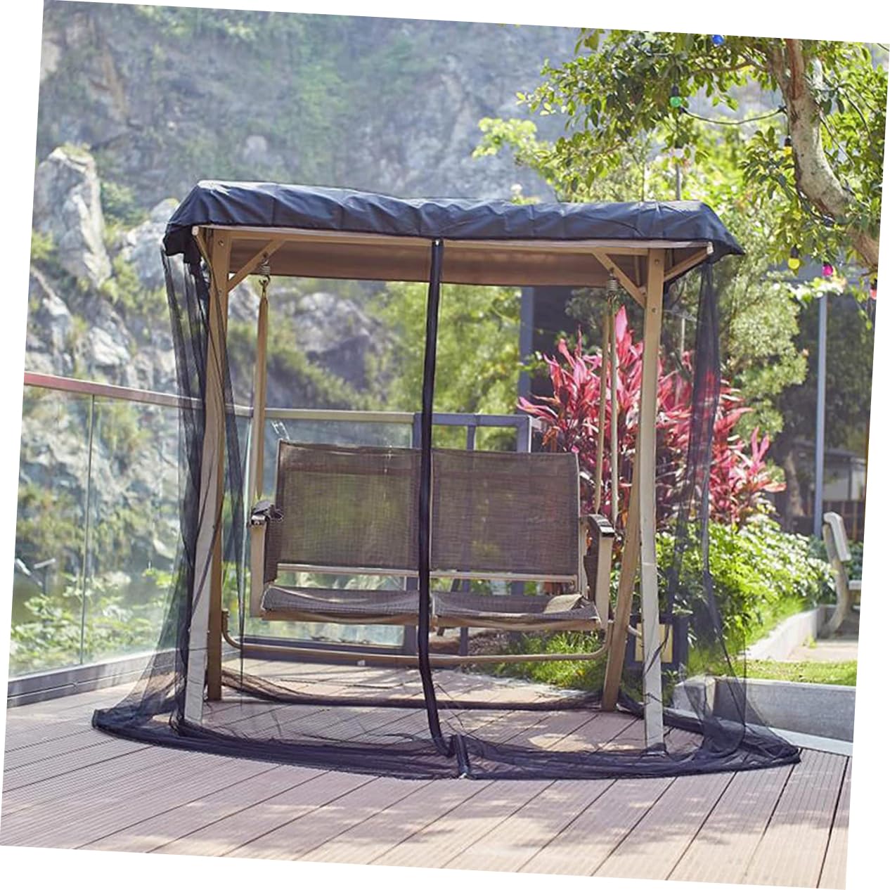 ibasenice Mosquitera para Columpio Doble de Patio Malla Negra de Poliéster, Alta Elasticidad y Cierre de Cremallera, Fácil Instalación para Actividades al Aire Libre