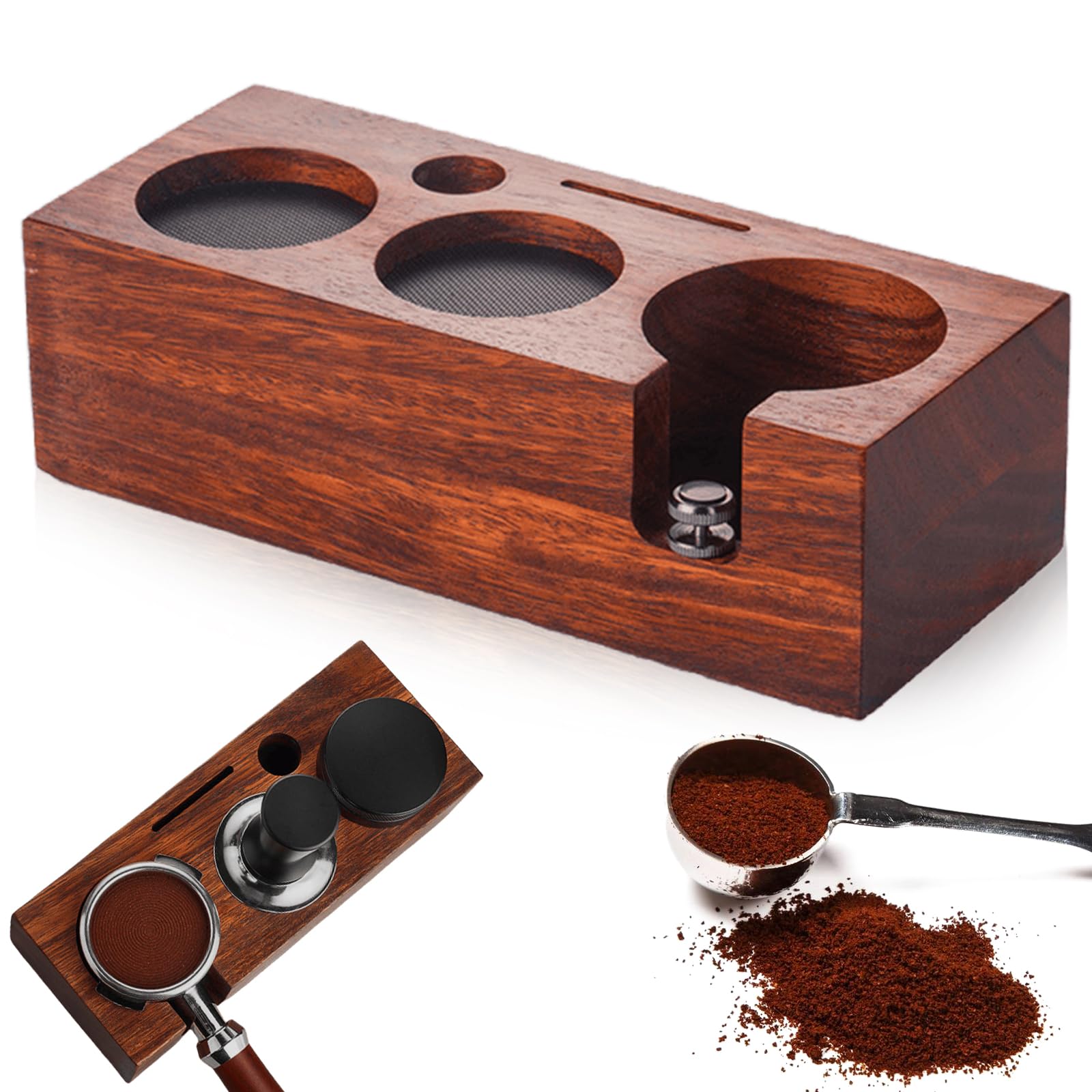 GBKDQQ Estación de prensado de 53 mm: estación de prensado de madera de nogal, accesorios para barista y cafetera espresso, estación de tamping para accesorios de espresso, con cojín de silicona