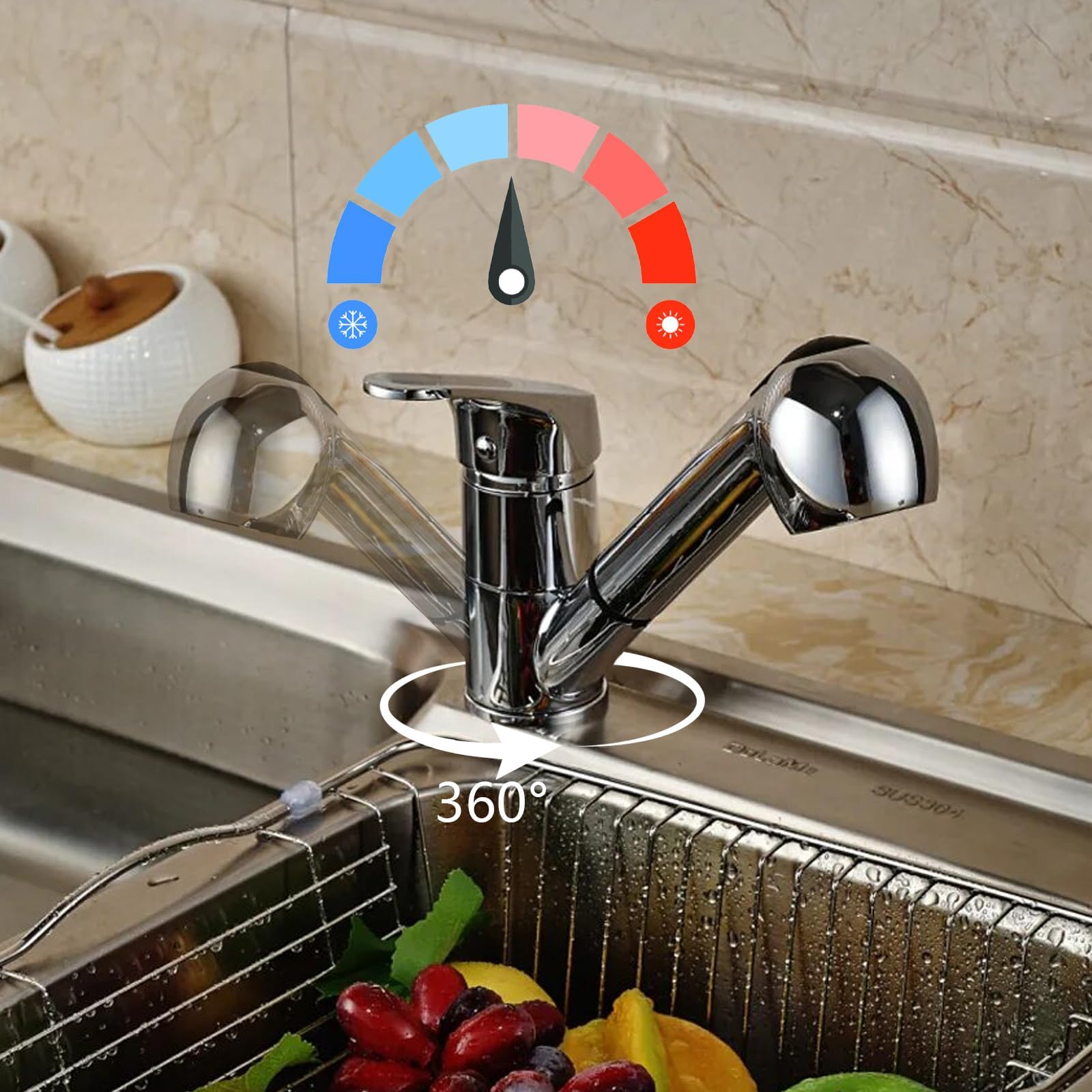 Mitigeur Cuisine avec Douchette Extractible Chromé Pivotant 360° | Robinet Cuisine 2 Modes de Jet Robinet Evier de Cuisine Mitigeur Evier en Laiton Robinetterie de Cuisine Froide et Chaude