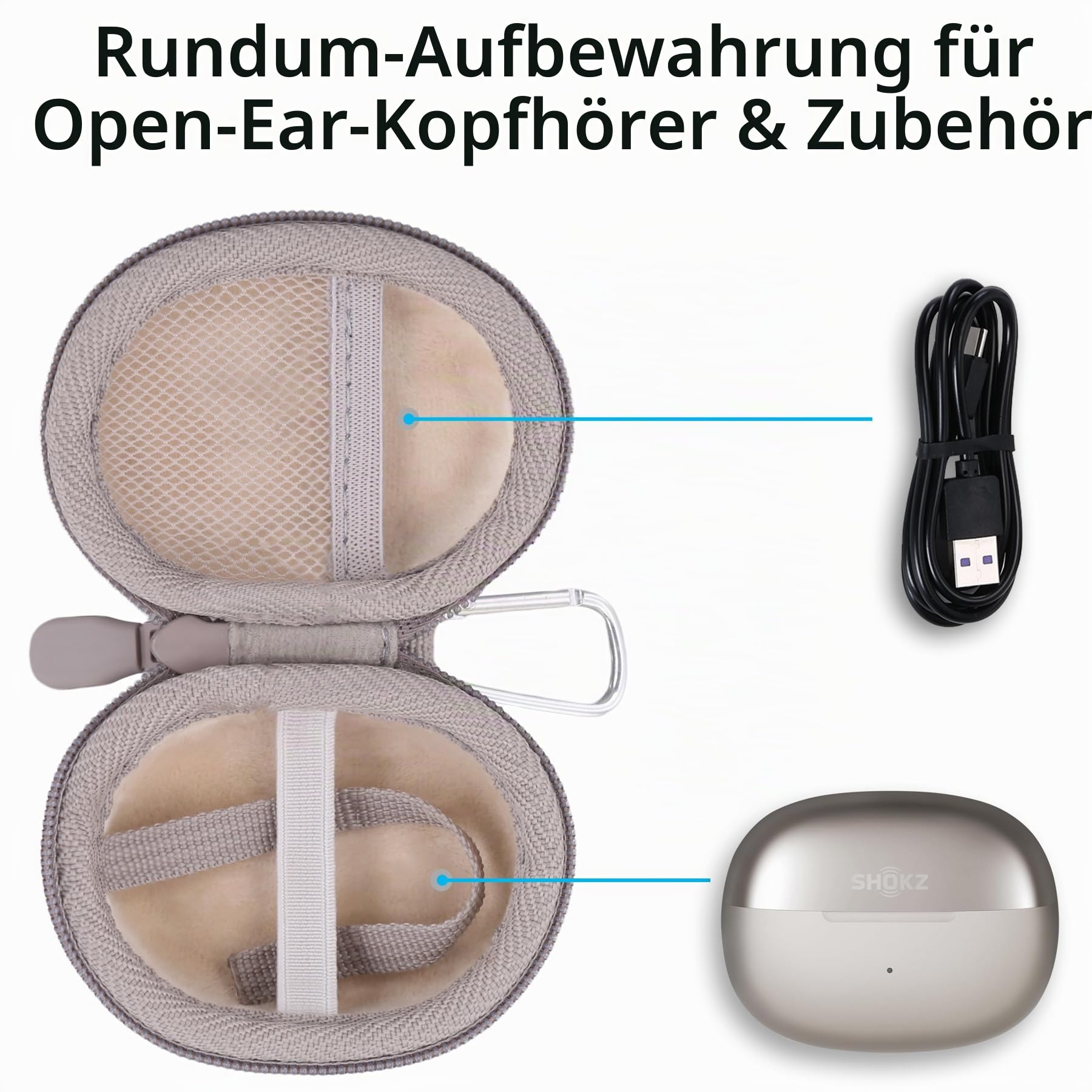 Aenllosi für SHOKZ OpenDots ONE Open-Ear-Kopfhörer, Hartschalen-Reiseetui zum Schutz, Clip-On-Ohrhörer-Abdeckung für kabellose Bluetooth-Ohrhörer, Grau (nur Etui)