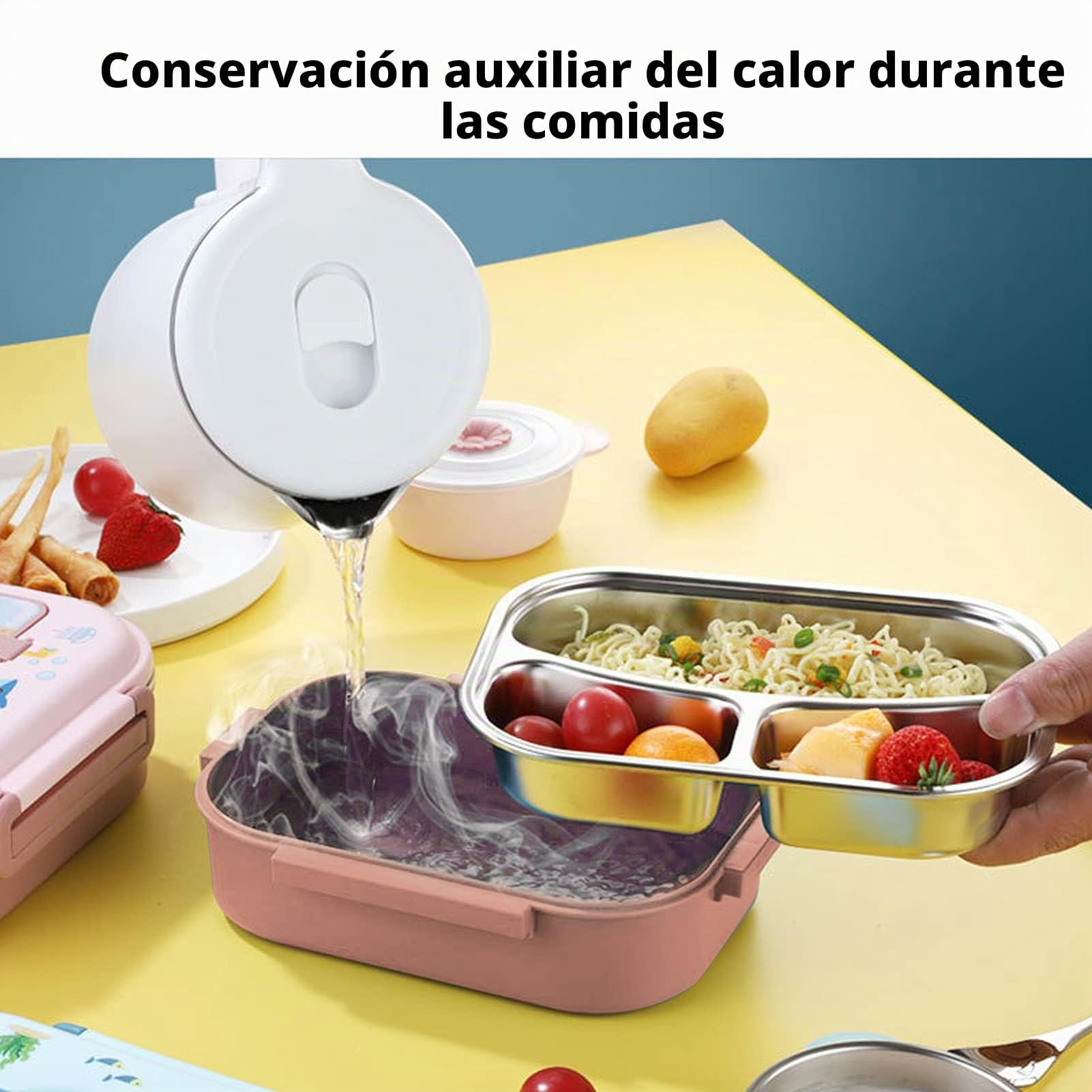 isotérmica de acero inoxidable - a prueba de fugas para niños y adultos - Sellada con silicona y portátil con ranura para cuchara - Perfecta para comidas