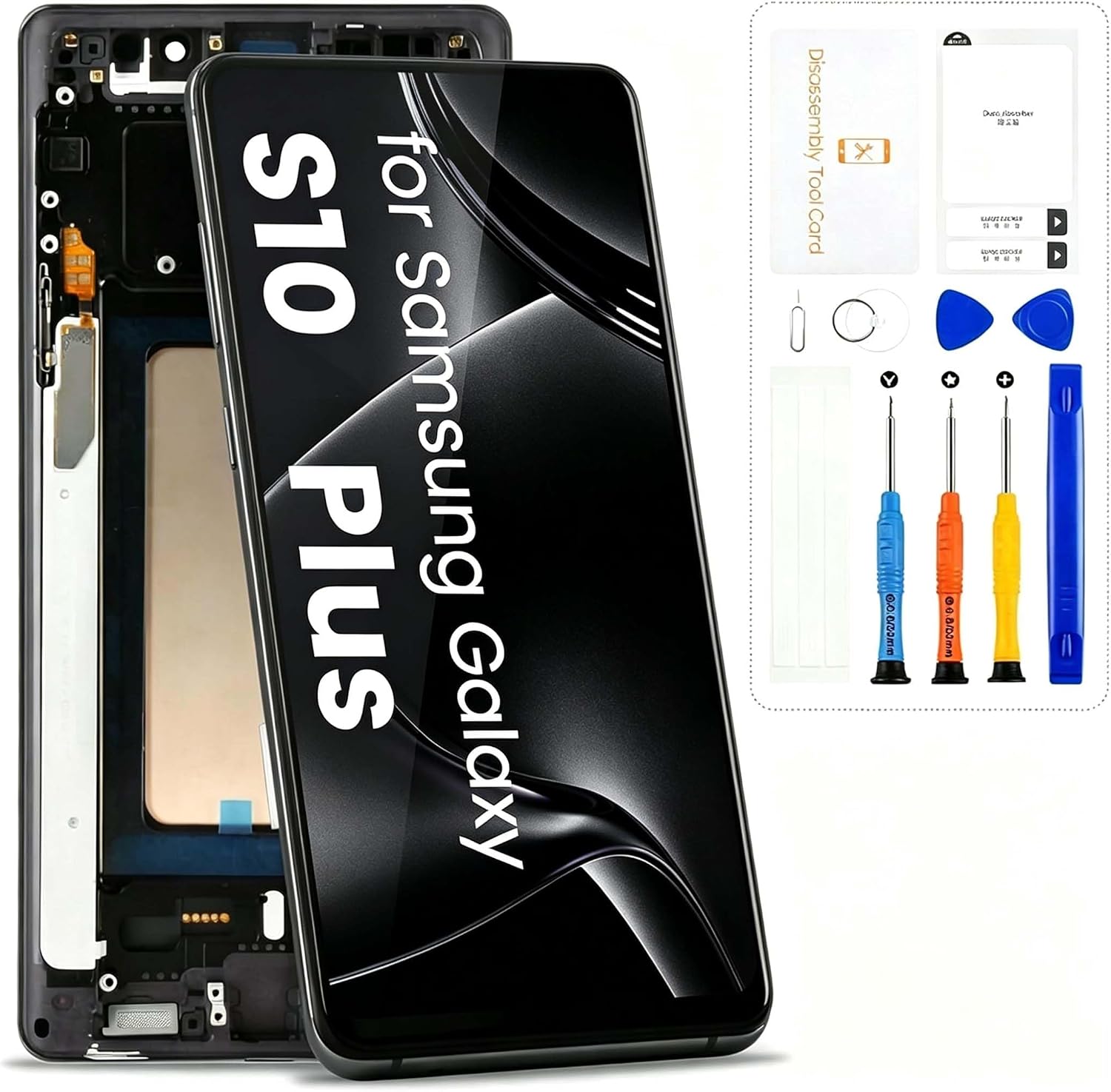 for Samsung Galaxy S10 Plus Screen Replacement for Samsung S10+ LCD Display G975F G975FW SM-G975U Digitizer Touch Screen Assembly with Repair Kits(Black with Frame,Incell,No Fingerprint)