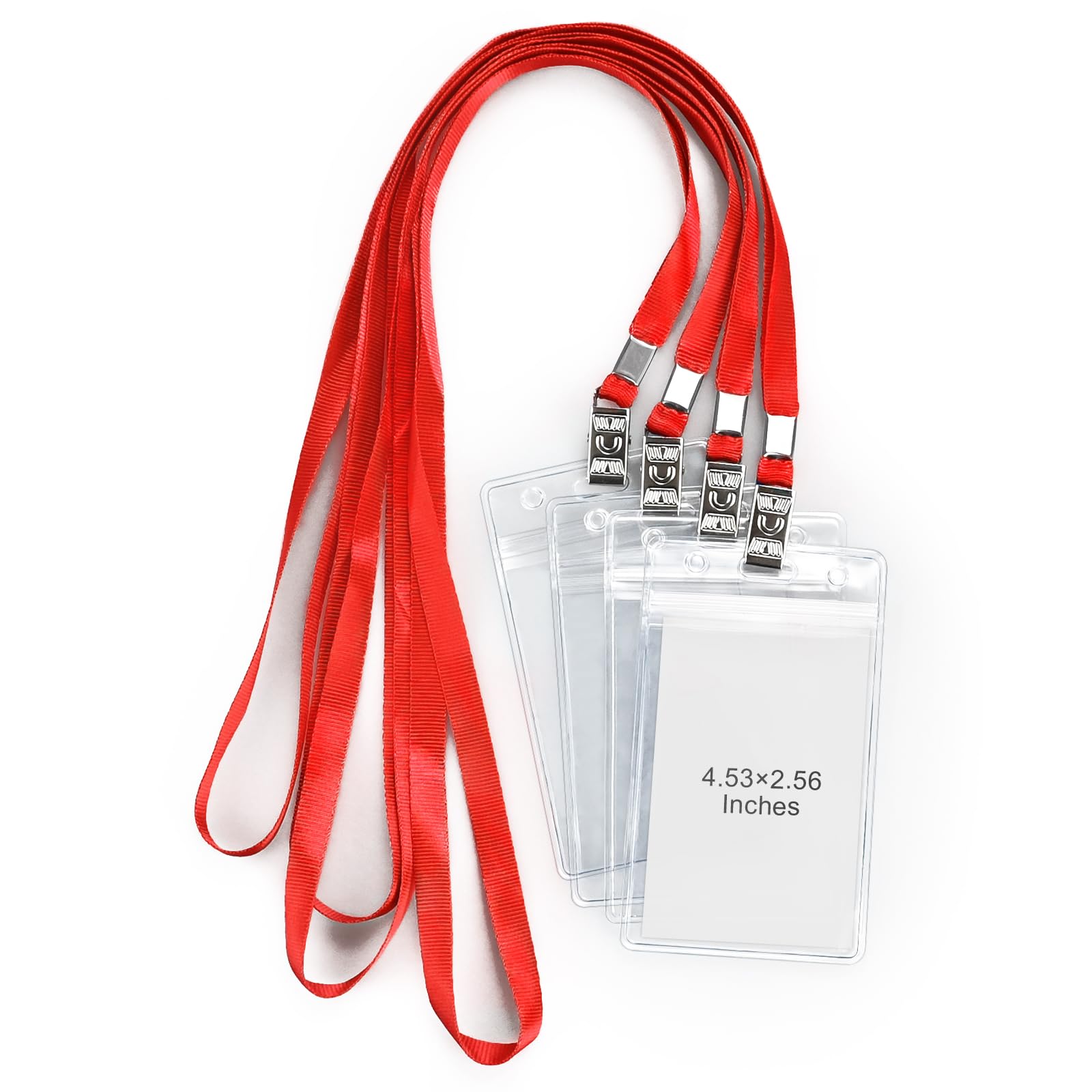 50 Pack Clear Plastic Vertical Name Tag Badge Holder and 50 Pack Red Lanyard Waterproof Name Tag Holder with Lanyard for Adults Kids Office School