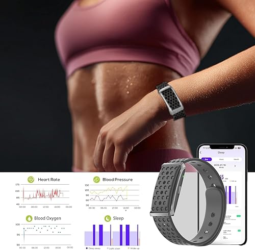 Miniatura 5 de Monitoreo continuo automático de datos de salud durante todo el día SpO2frecuencia cardíacapresión arterialestrés del sueñoIP68, rastreador de