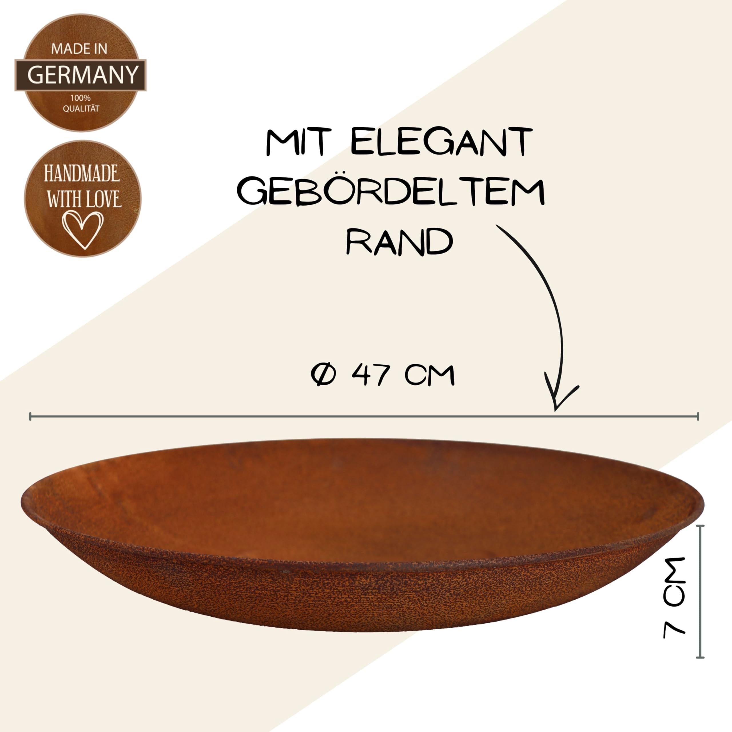 Rostikal Pflanzschale Metall Vintage - Ø 47 cm - Handgefertigte Deko Rost-Schale zum Beflanzen - Langlebig & Wetterfest - Hochwertige Gartendeko für Garten, Balkon, Terrasse