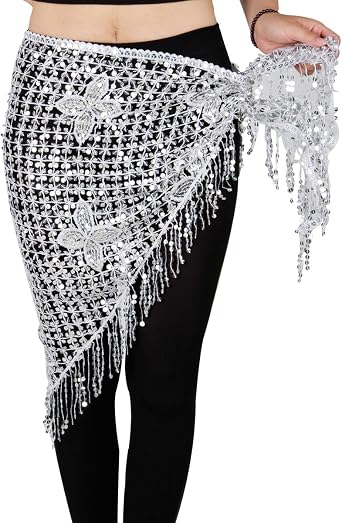 MISI CHAO Belly Dance Hip Scarf - Hip Skirt Belly Dancing Belt Triangle Shawl Tassel Belts Waist Chain for Women/Girls