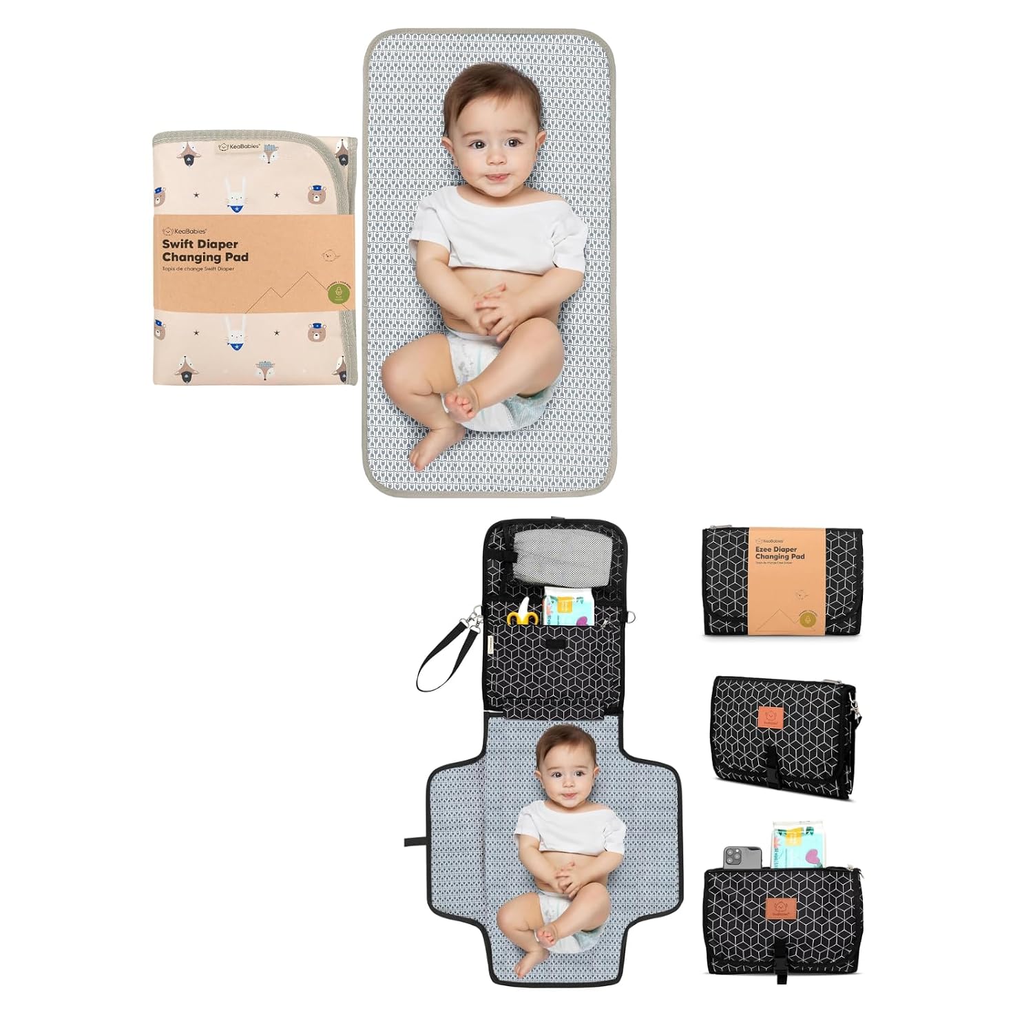 KeaBabies Portable Diaper Changing Pad - Waterproof Foldable Baby Changing Mat - Travel Diaper Change Mat - Lightweight Changing Pads for Baby - Baby Changer - Machine Washable