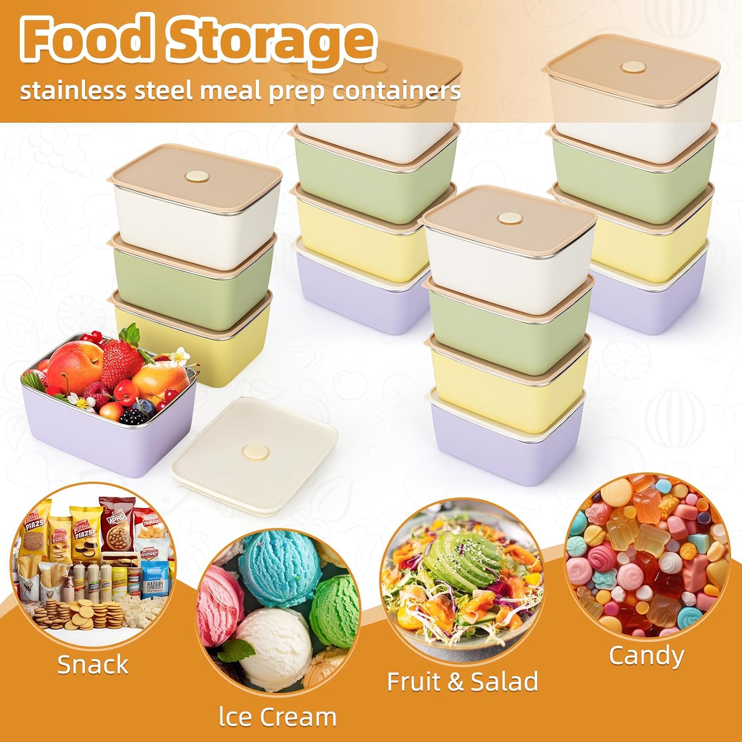 2 PCS Stainless Steel Food Storage Containers with Lids (20oz), Reusable Snack Containers with Lids for Kids,Leak Proof & Airtight,Metal Containers for Snack,Meal Prep,Fruit,Candy