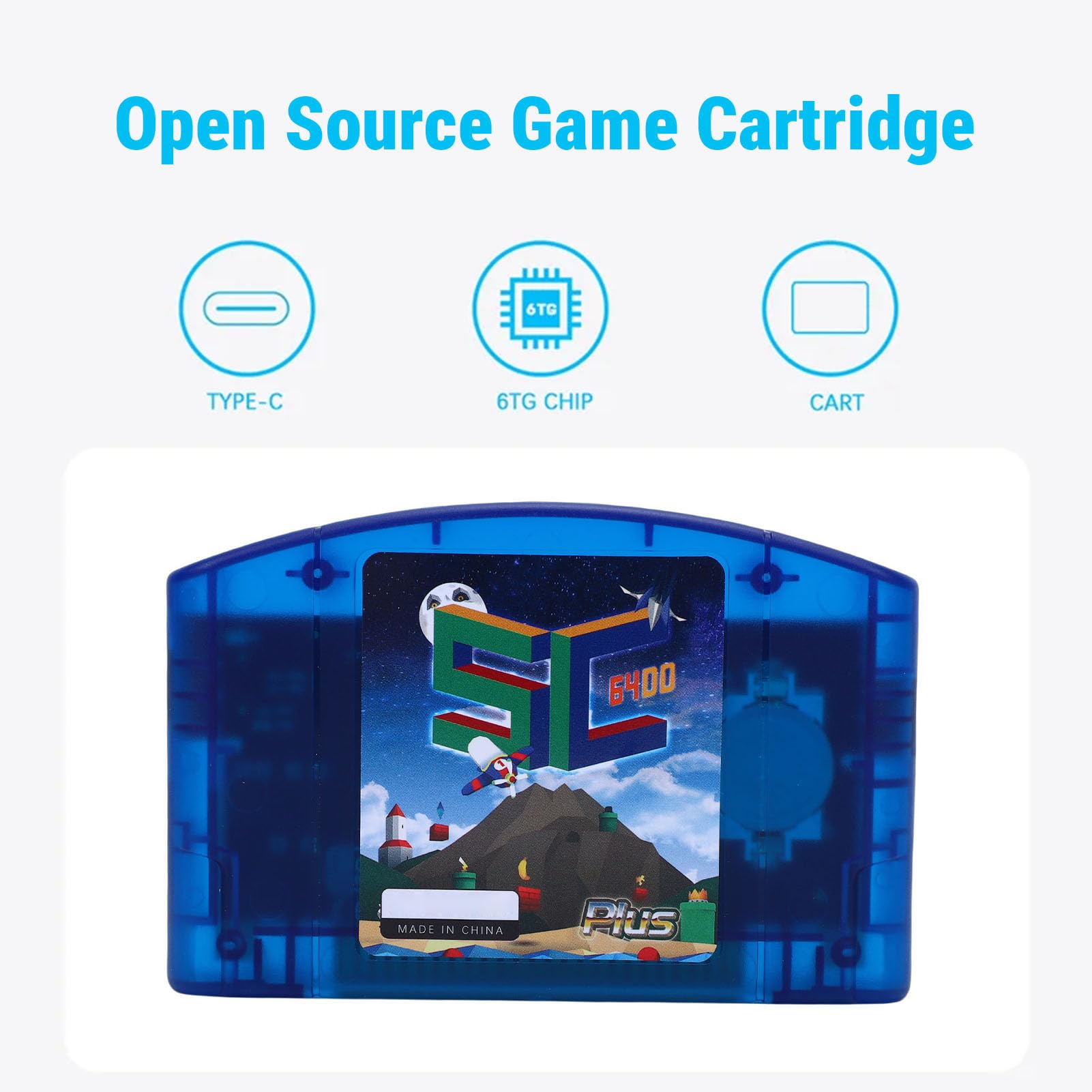 GOWENIC Cartucho de Juego Retro HD N64 de 64 MB |Tarjeta de Lectura Rápida de Código Abierto con Guardado Automático para Consola N64 (azul transparente)