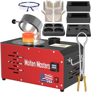 MMasters 3KG Electric Melting Furnace, 1400W 2102℉ Digital Temp Control Gold Smelting Furnace Kit Foundry Kiln with Graphite Crucible & Ingot Molds for Melt Scrap Metal, Silver, Aluminum