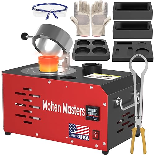 MMasters 3KG Electric Melting Furnace, 1400W 2102℉ Digital Temp Control Gold Smelting Furnace Kit Foundry Kiln with Graphite Crucible & Ingot Molds for Melt Scrap Metal, Silver, Aluminum