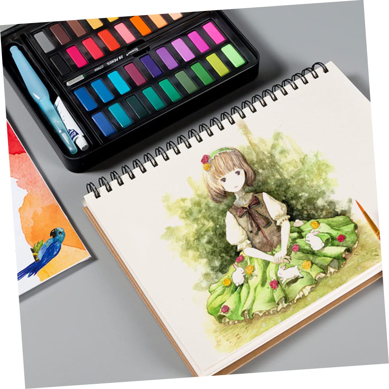 Spiral Skizzenbuch mit 60 Blatt Dickem Papier Blanko Malbuch zum Zeichnen und Kreativen Skizzieren für Kunststudenten und Kreatives Schreiben Flach Liegender Einband